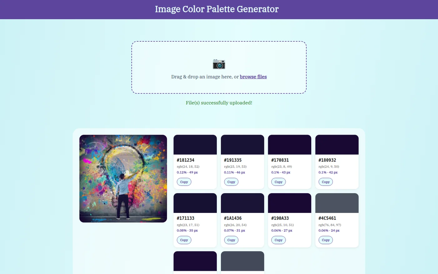 A real extracted color palette from the app's own sample image.
