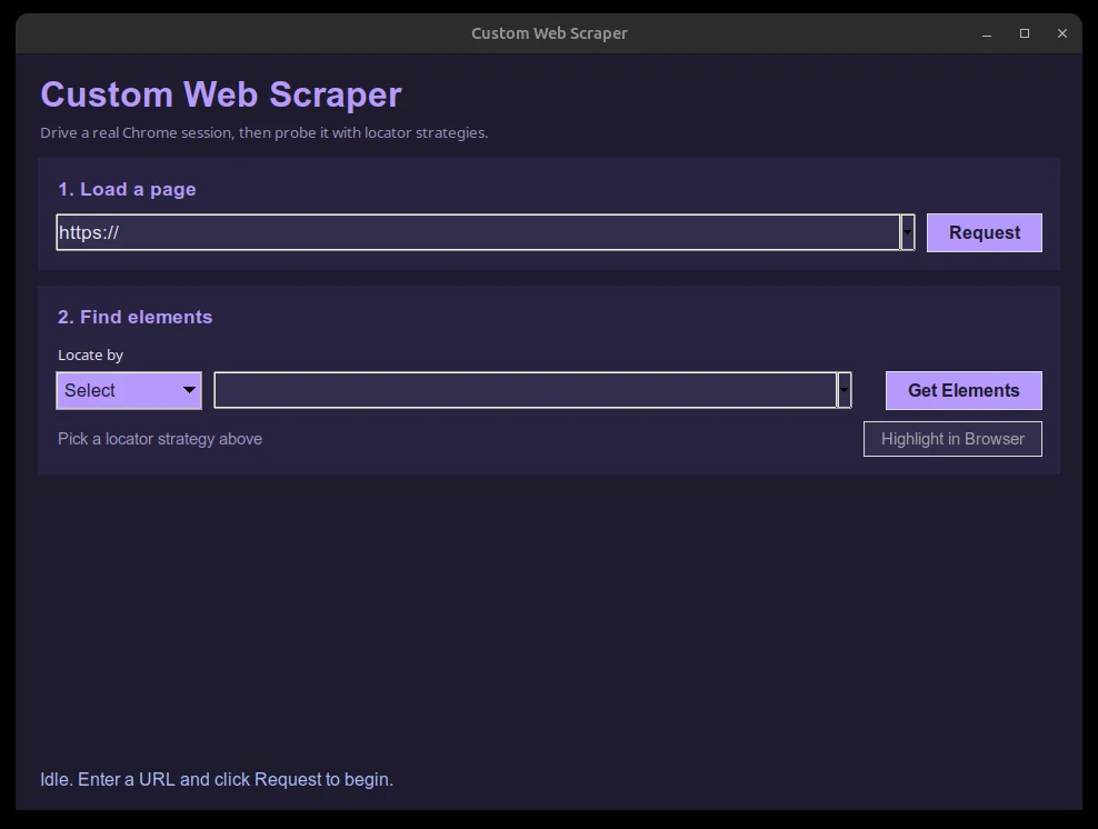 The real Web Element Inspector desktop tool, showing its main window.