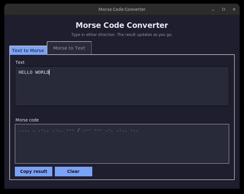 The real Morse Code Converter GUI.